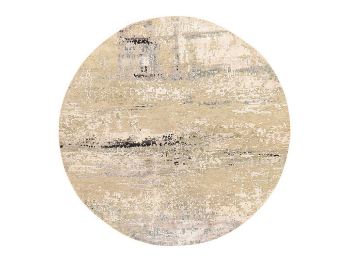 6'0" x 6'0" New Hand Knotted Grey Wool & Silk Round Oriental Rug - MOA10278706