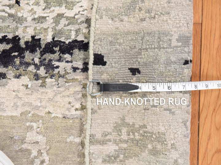 6'0" x 6'0" New Hand Knotted Grey Wool & Silk Round Oriental Rug - MOA10278706