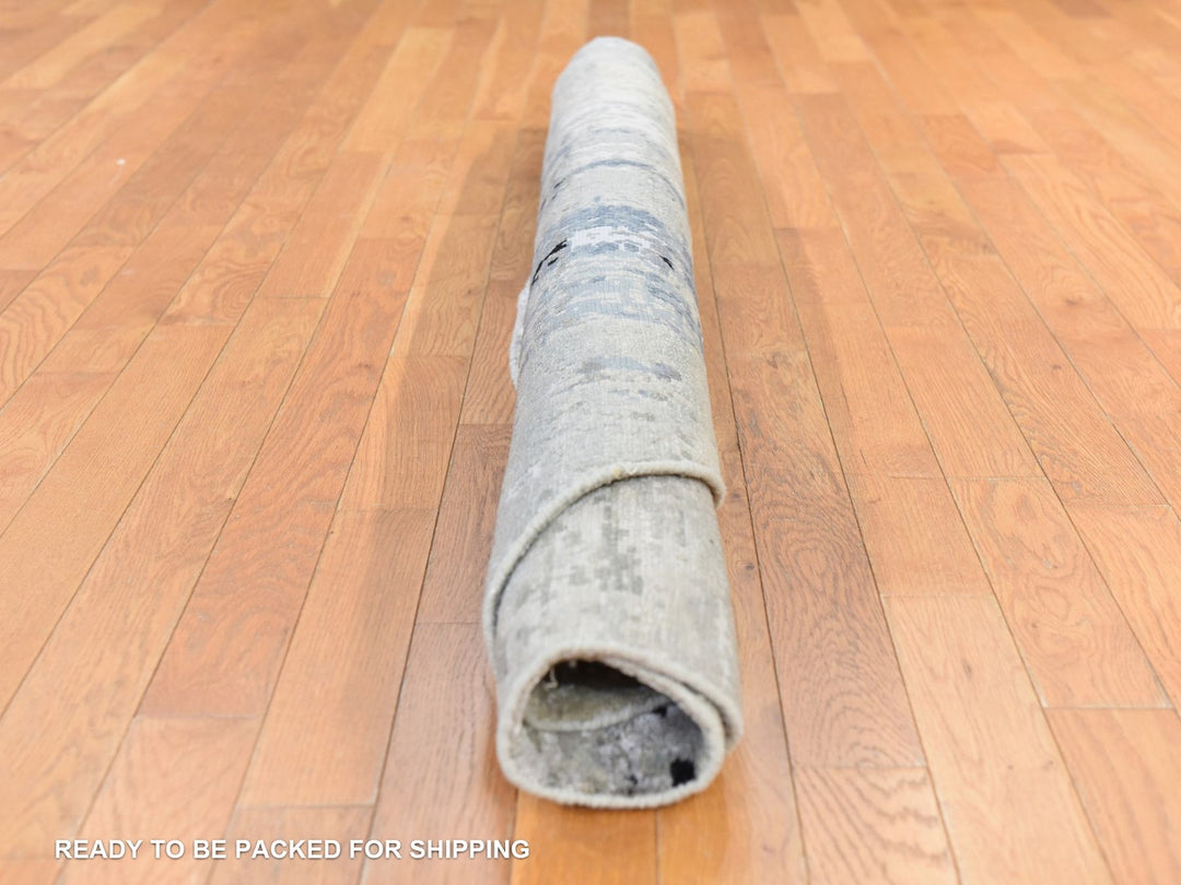 6'0" x 6'0" New Hand Knotted Grey Wool & Silk Round Oriental Rug - MOA10278706