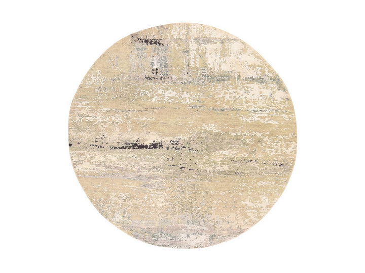 6'0" x 6'0" New Hand Knotted Grey Wool & Silk Round Oriental Rug - MOA10278707