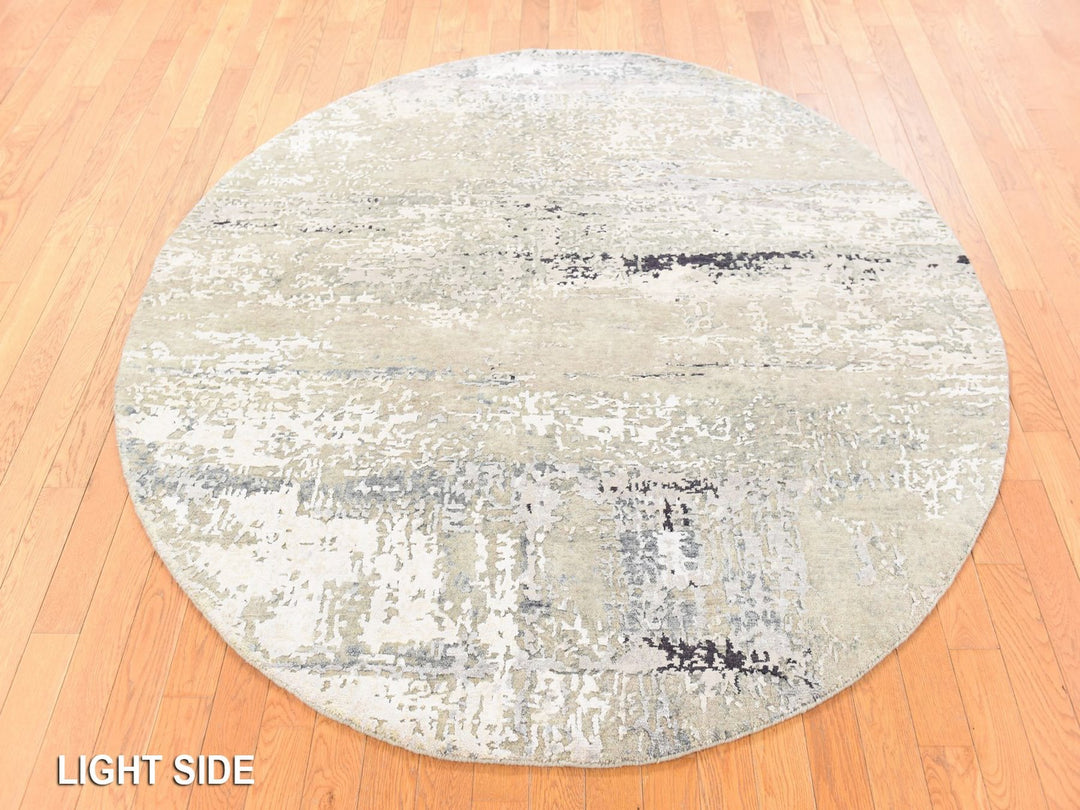 6'0" x 6'0" New Hand Knotted Grey Wool & Silk Round Oriental Rug - MOA10278707