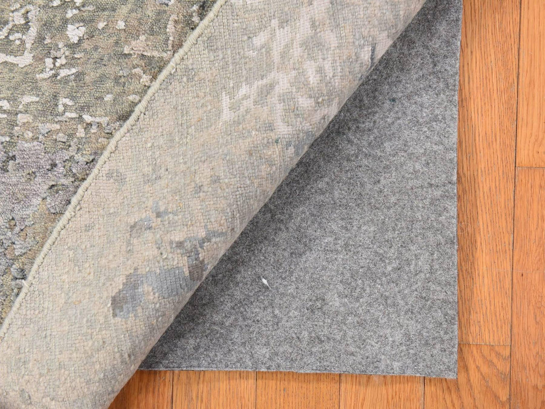 6'0" x 6'0" New Hand Knotted Grey Wool & Silk Round Oriental Rug - MOA10278707