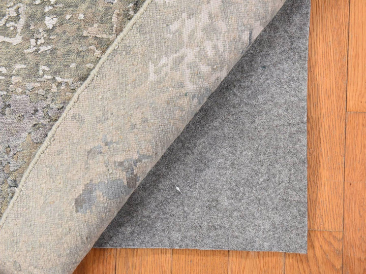 6'0" x 6'0" New Hand Knotted Grey Wool & Silk Round Oriental Rug - MOA10278707