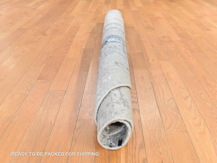 6'0" x 6'0" New Hand Knotted Grey Wool & Silk Round Oriental Rug - MOA10278707