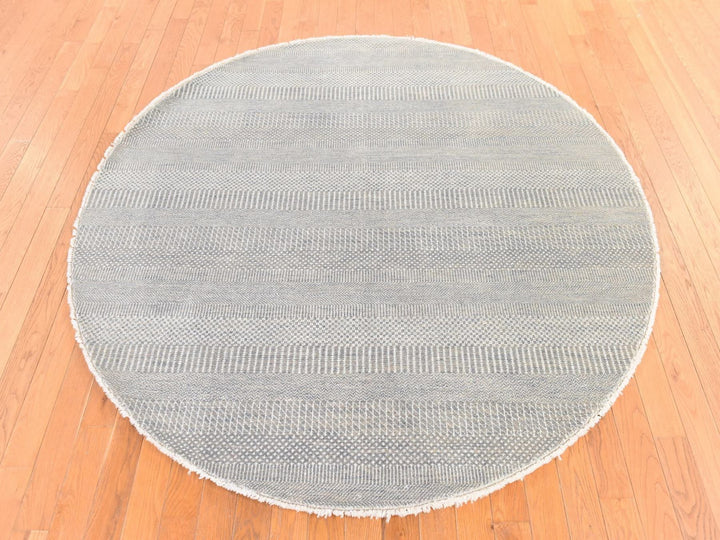 6'0" x 6'0" New Hand Knotted Grey Wool & Silk Round Oriental Rug - MOA10278708