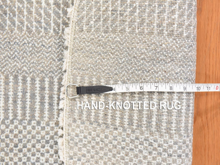 6'0" x 6'0" New Hand Knotted Grey Wool & Silk Round Oriental Rug - MOA10278708