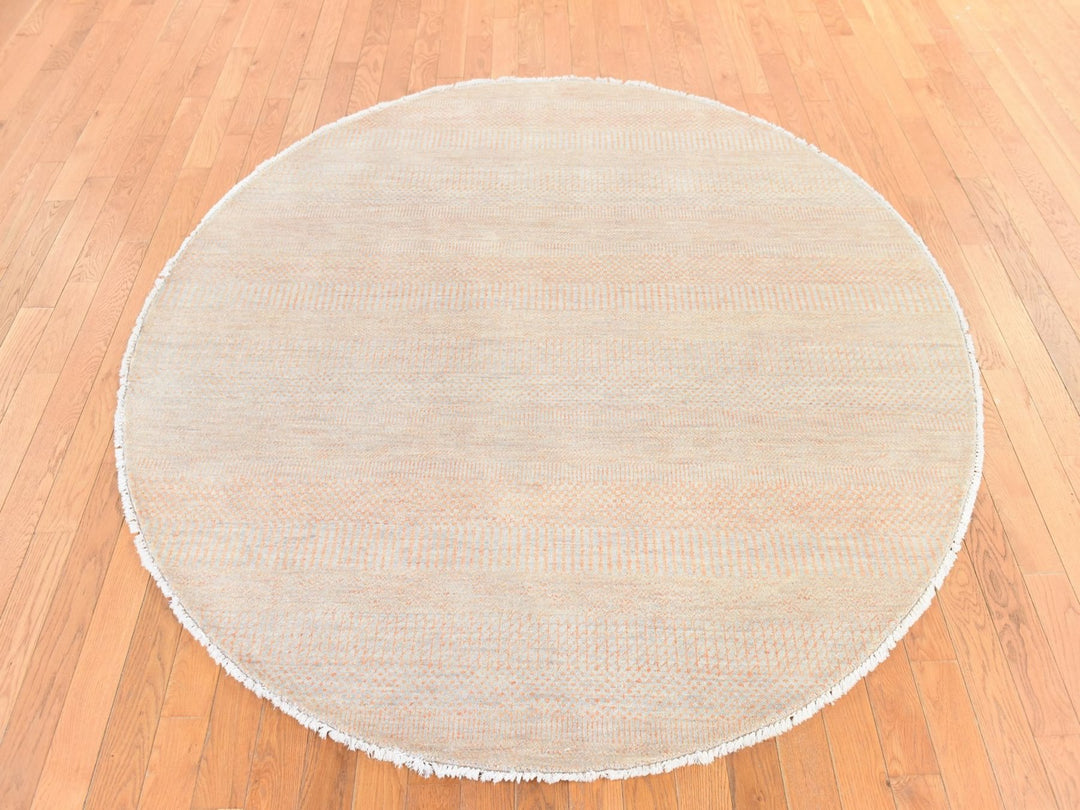 6'0" x 6'0" New Hand Knotted Orange Wool & Silk Round Oriental Rug - MOA10278709
