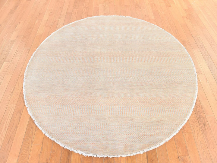 6'0" x 6'0" New Hand Knotted Orange Wool & Silk Round Oriental Rug - MOA10278709