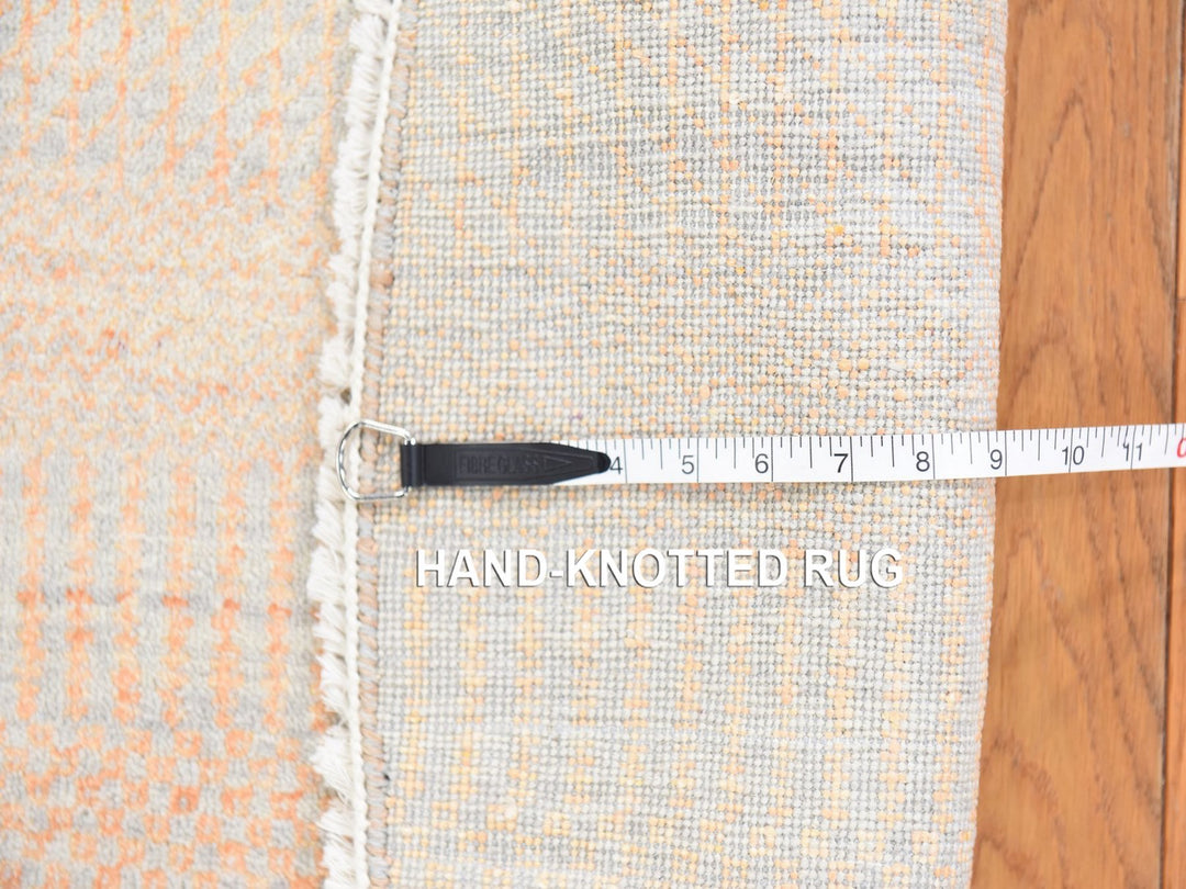 6'0" x 6'0" New Hand Knotted Orange Wool & Silk Round Oriental Rug - MOA10278709
