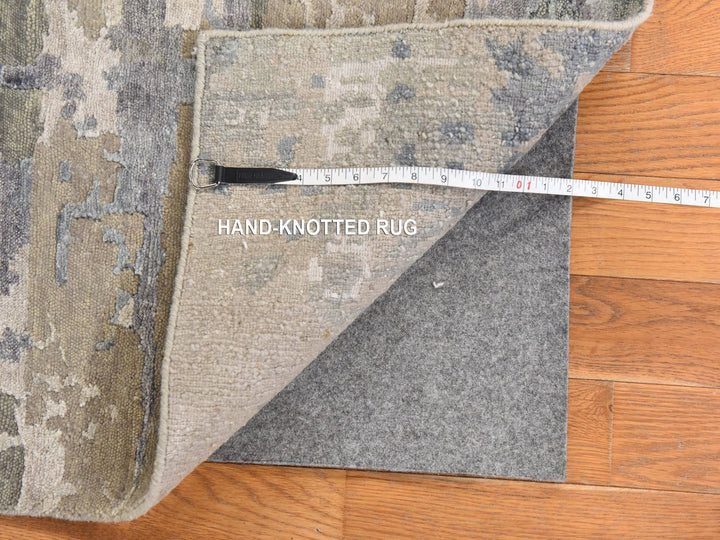 4'0" x 6'0" New Hand Knotted Grey Wool & Silk Rectangle Oriental Rug - MOA10278711