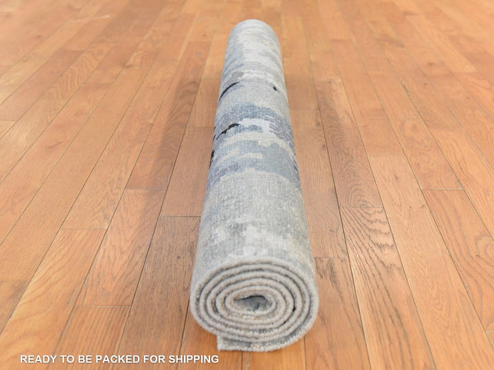 4'0" x 6'0" New Hand Knotted Grey Wool & Silk Rectangle Oriental Rug - MOA10278711