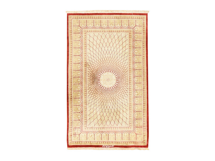2'5" x 4'2" New Hand Knotted Beige Silk Rectangle Oriental Rug - MOA10278712