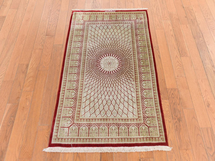 2'5" x 4'2" New Hand Knotted Beige Silk Rectangle Oriental Rug - MOA10278712