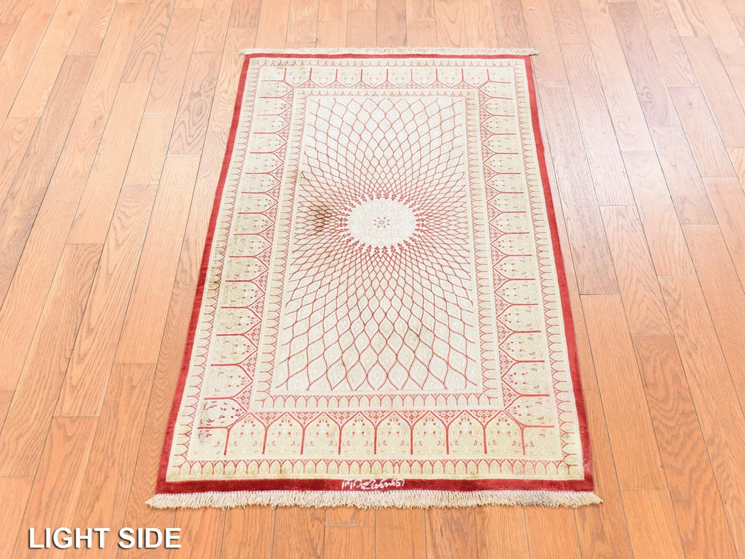 2'5" x 4'2" New Hand Knotted Beige Silk Rectangle Oriental Rug - MOA10278712