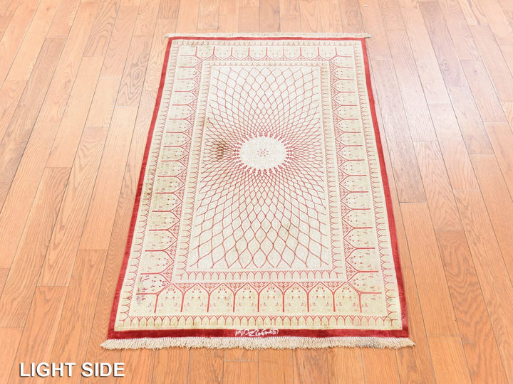 2'5" x 4'2" New Hand Knotted Beige Silk Rectangle Oriental Rug - MOA10278712
