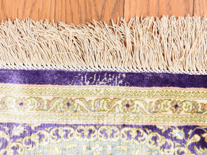 1'7" x 2'4" Vintage Hand Knotted Green Silk Rectangle Oriental Rug - MOA10278715