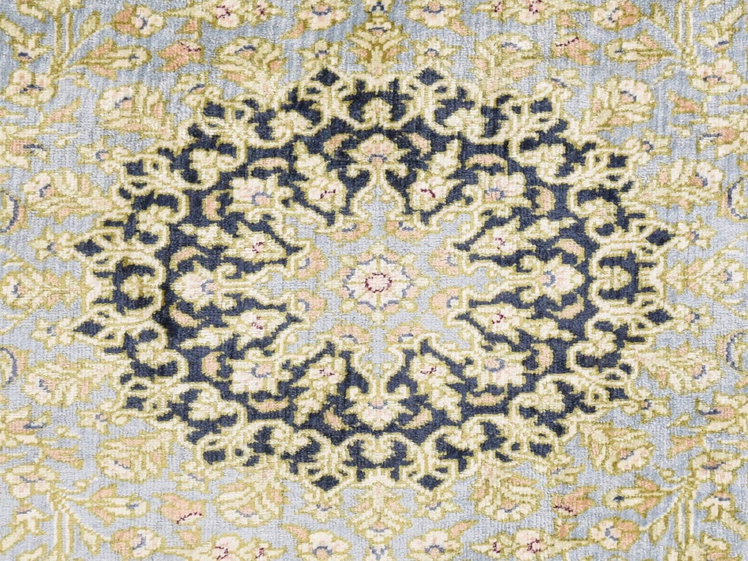 1'8" x 2'4" Vintage Hand Knotted Green Silk Rectangle Oriental Rug - MOA10278716