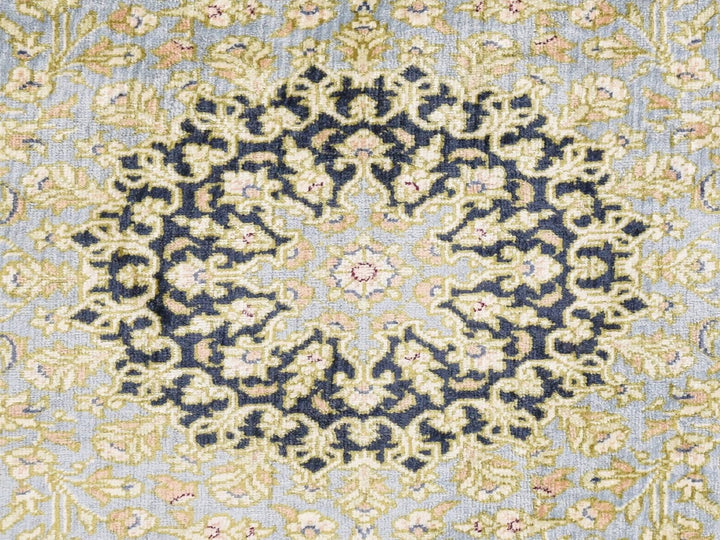 1'8" x 2'4" Vintage Hand Knotted Green Silk Rectangle Oriental Rug - MOA10278716