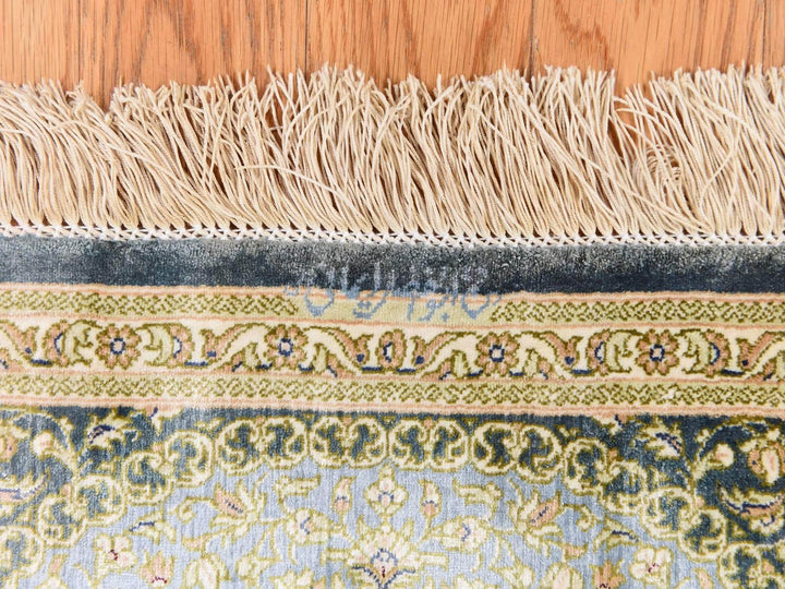 1'8" x 2'4" Vintage Hand Knotted Green Silk Rectangle Oriental Rug - MOA10278716