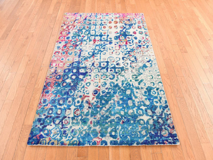 4'0" x 6'1" New Hand Knotted Blue Sari Silk Rectangle Oriental Rug - MOA10278717