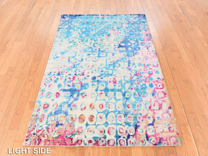 4'0" x 6'1" New Hand Knotted Blue Sari Silk Rectangle Oriental Rug - MOA10278717