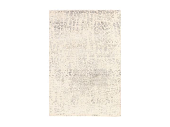 4'0" x 6'0" New Hand Knotted Grey Wool & Silk Rectangle Oriental Rug - MOA10278718