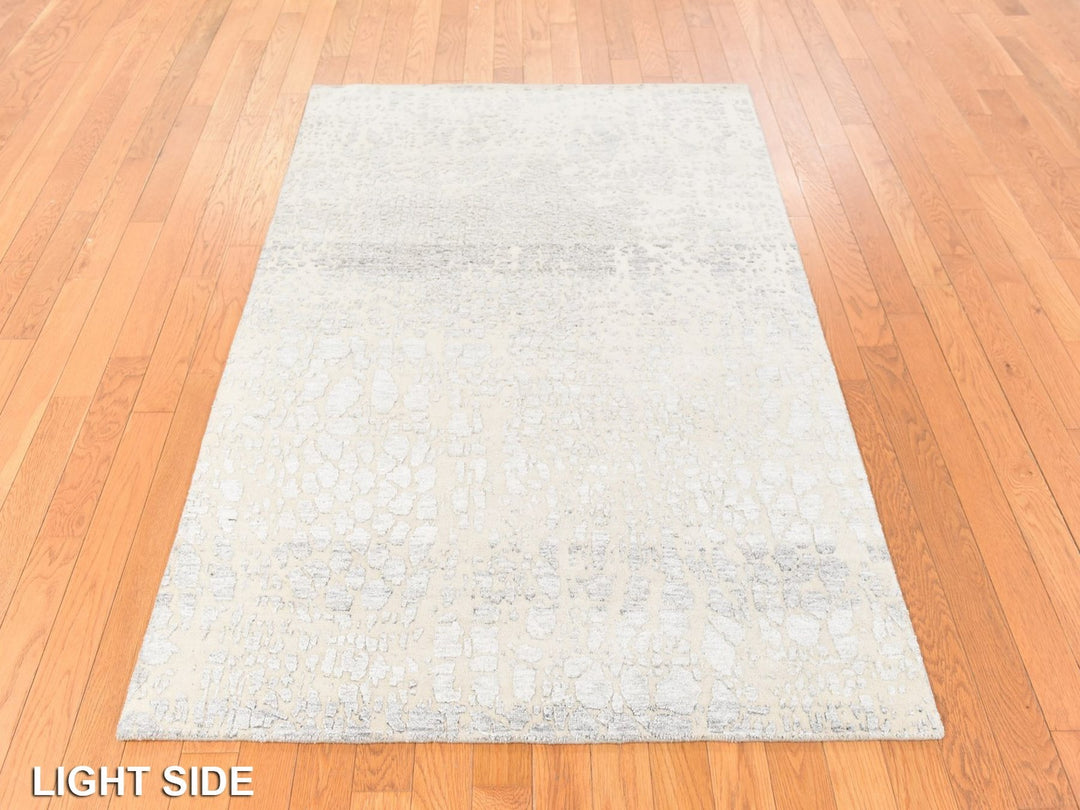 4'0" x 6'0" New Hand Knotted Grey Wool & Silk Rectangle Oriental Rug - MOA10278718