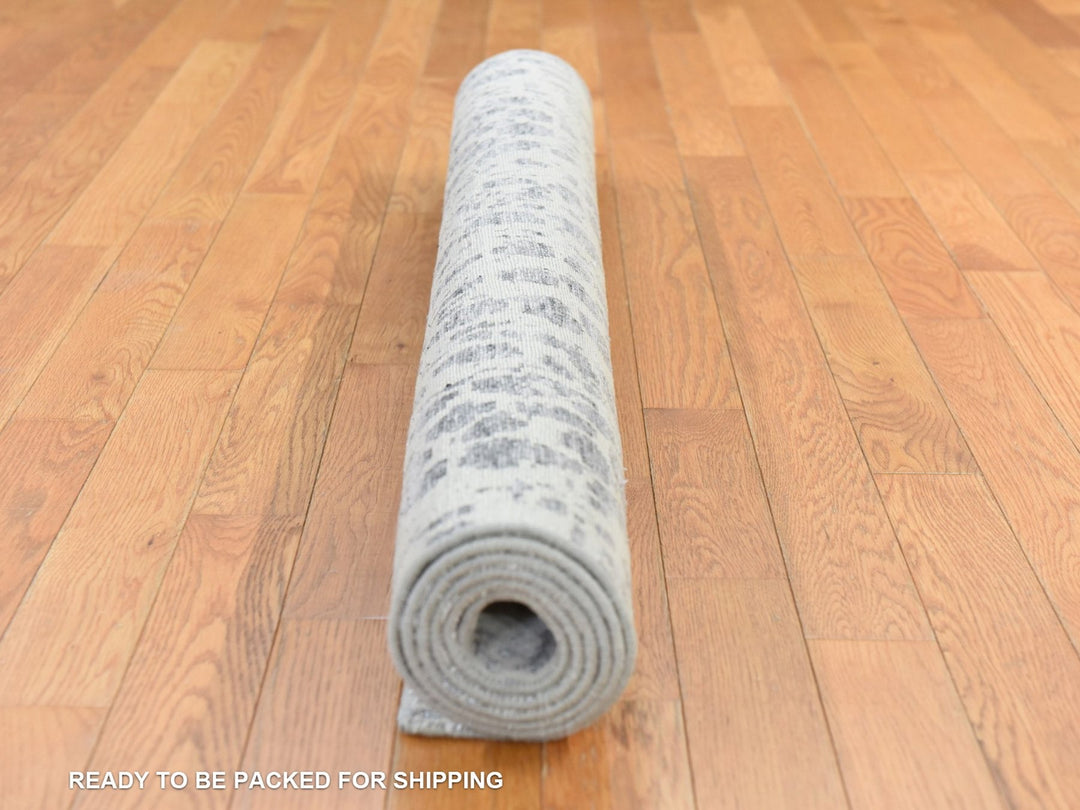 4'0" x 6'0" New Hand Knotted Grey Wool & Silk Rectangle Oriental Rug - MOA10278718