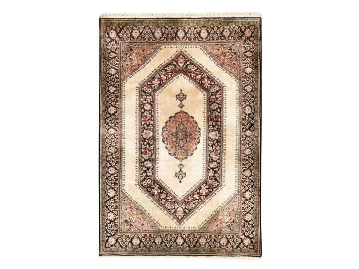 3'3" x 5'0" Vintage Hand Knotted Ivory Silk Rectangle Oriental Rug - MOA10278719