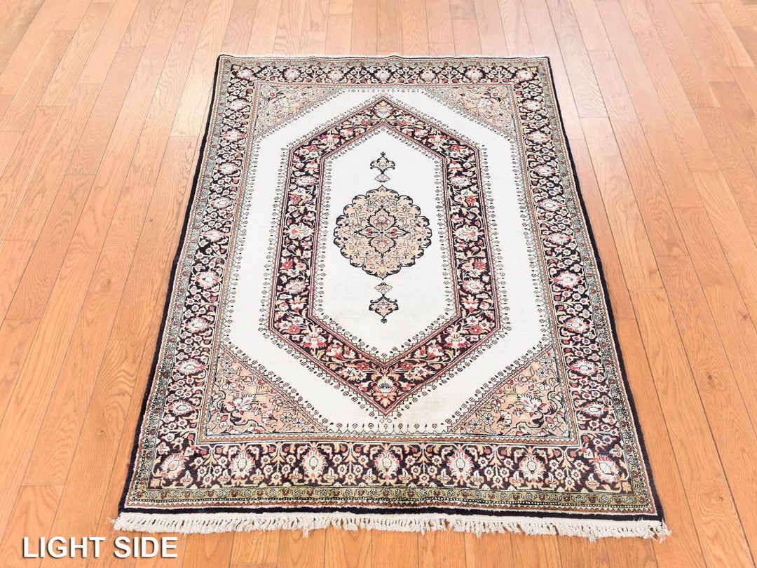 3'3" x 5'0" Vintage Hand Knotted Ivory Silk Rectangle Oriental Rug - MOA10278719