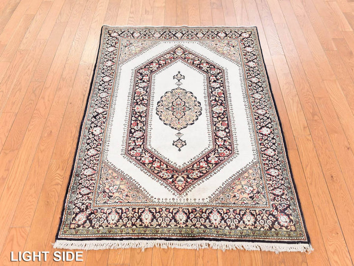 3'3" x 5'0" Vintage Hand Knotted Ivory Silk Rectangle Oriental Rug - MOA10278719