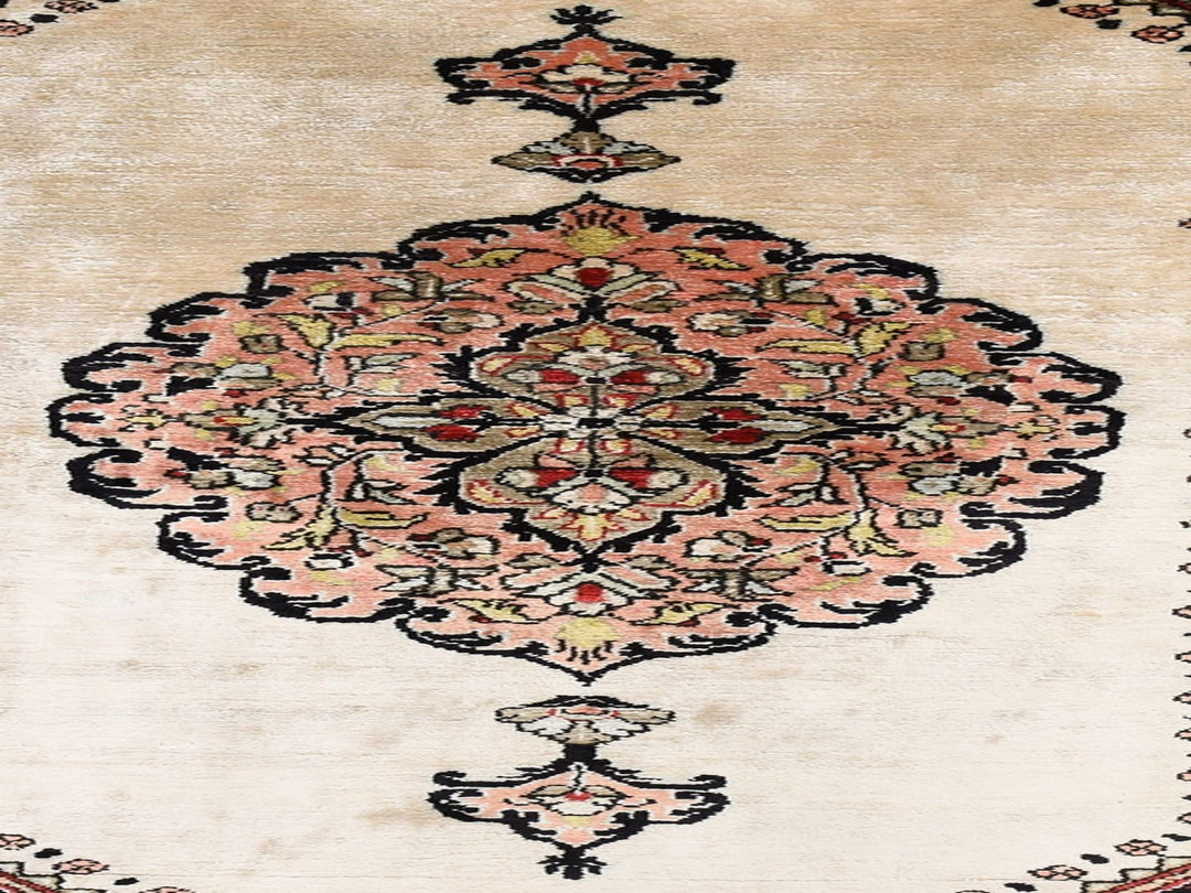 3'3" x 5'0" Vintage Hand Knotted Ivory Silk Rectangle Oriental Rug - MOA10278719