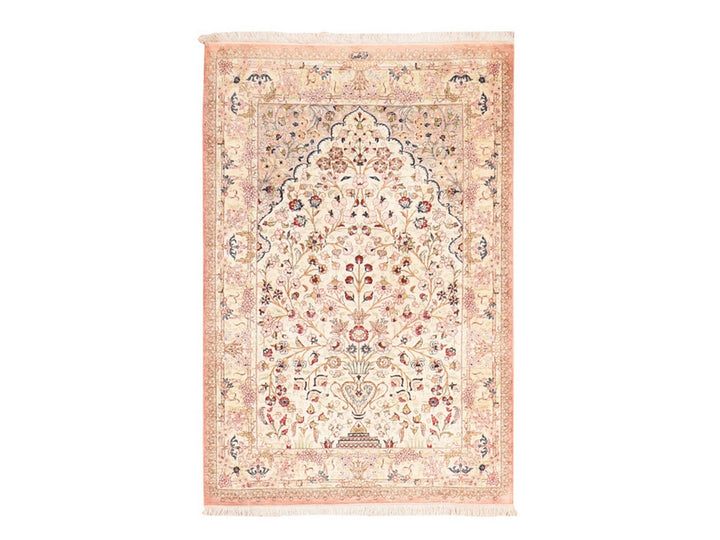 3'3" x 4'10" New Hand Knotted Ivory Silk Rectangle Oriental Rug - MOA10278720