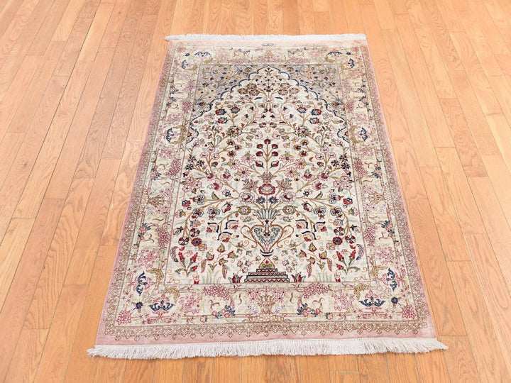 3'3" x 4'10" New Hand Knotted Ivory Silk Rectangle Oriental Rug - MOA10278720