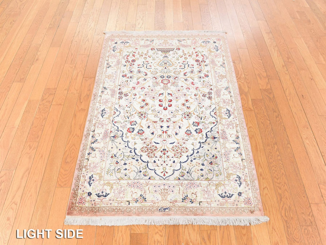 3'3" x 4'10" New Hand Knotted Ivory Silk Rectangle Oriental Rug - MOA10278720
