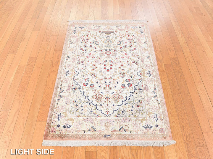 3'3" x 4'10" New Hand Knotted Ivory Silk Rectangle Oriental Rug - MOA10278720