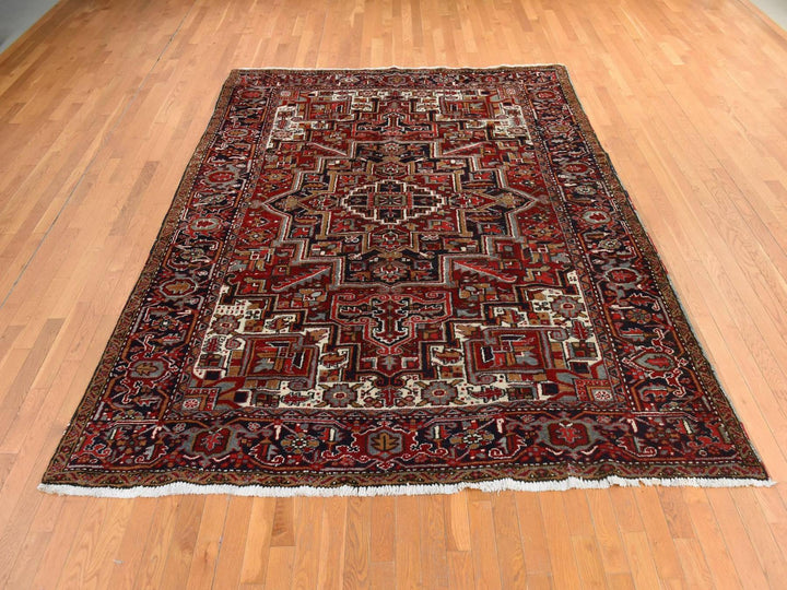 9'2" x 11'0" Vintage Hand Knotted Red Wool Rectangle Oriental Rug - MOA10278721