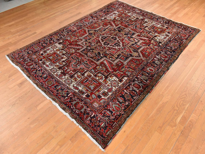 9'2" x 11'0" Vintage Hand Knotted Red Wool Rectangle Oriental Rug - MOA10278721