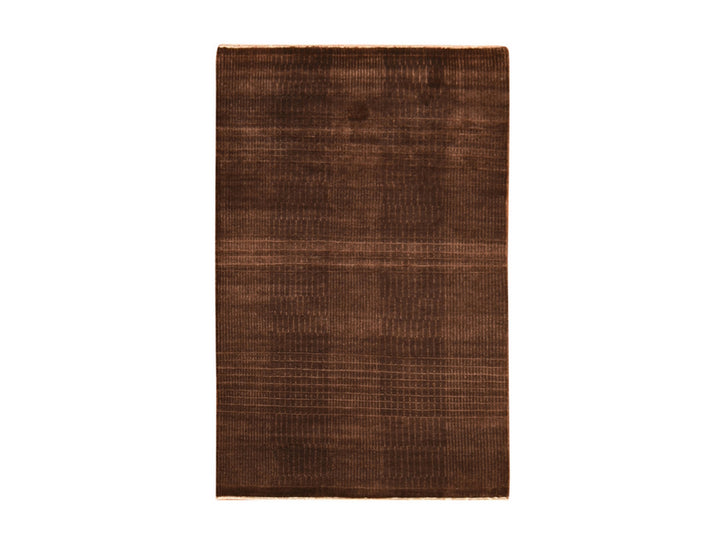 4'0" x 6'0" New Hand Knotted Brown Wool & Silk Rectangle Oriental Rug - MOA10278722