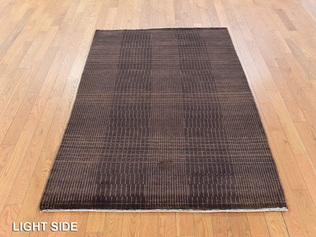 4'0" x 6'0" New Hand Knotted Brown Wool & Silk Rectangle Oriental Rug - MOA10278722