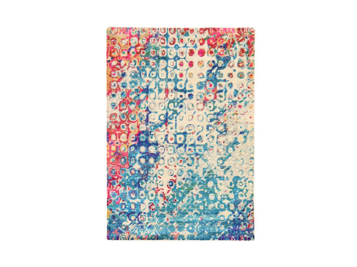 4'0" x 6'0" New Hand Knotted Blue Sari Silk Rectangle Oriental Rug - MOA10278723