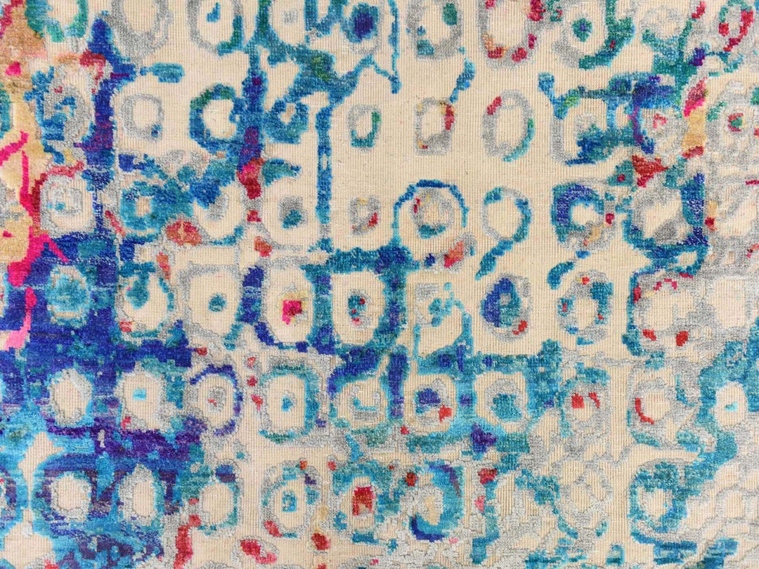 4'0" x 6'0" New Hand Knotted Blue Sari Silk Rectangle Oriental Rug - MOA10278723