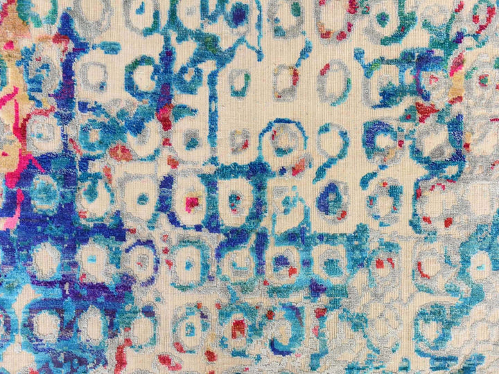 4'0" x 6'0" New Hand Knotted Blue Sari Silk Rectangle Oriental Rug - MOA10278723
