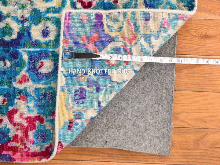 4'0" x 6'0" New Hand Knotted Blue Sari Silk Rectangle Oriental Rug - MOA10278723