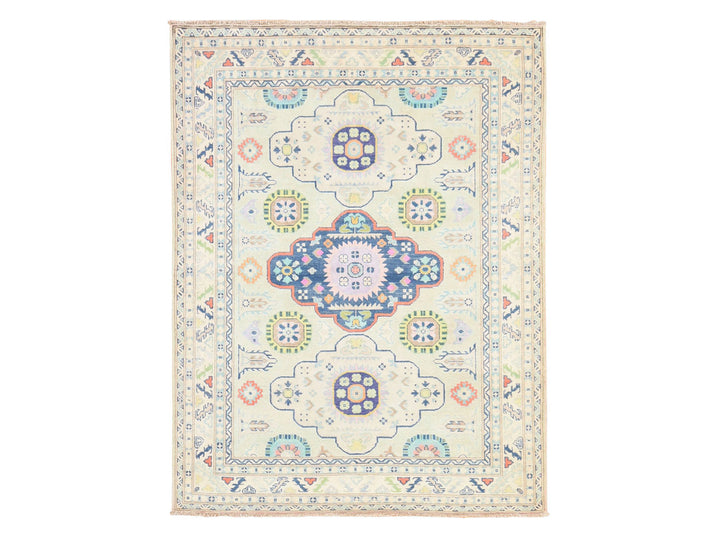 5'1" x 6'6" New Hand Knotted Ivory Wool Rectangle Oriental Rug - MOA10278724