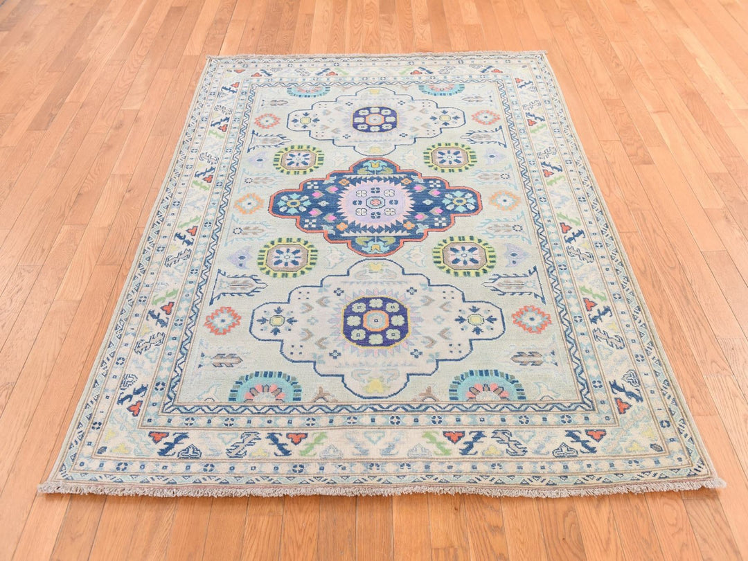 5'1" x 6'6" New Hand Knotted Ivory Wool Rectangle Oriental Rug - MOA10278724