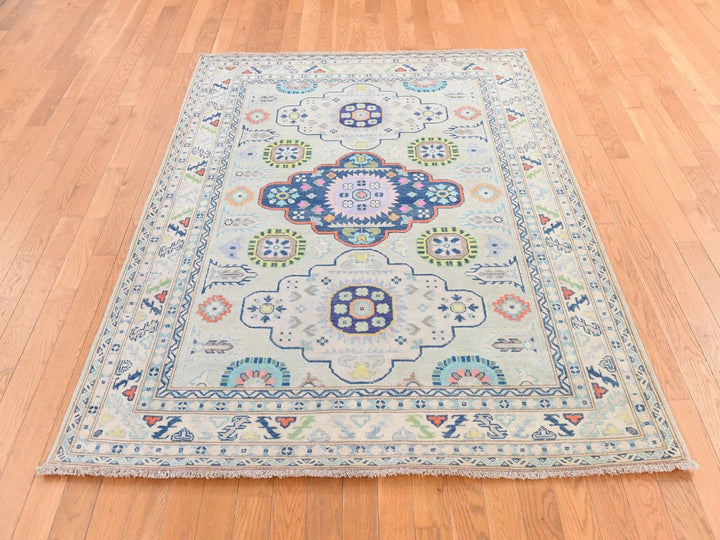 5'1" x 6'6" New Hand Knotted Ivory Wool Rectangle Oriental Rug - MOA10278724