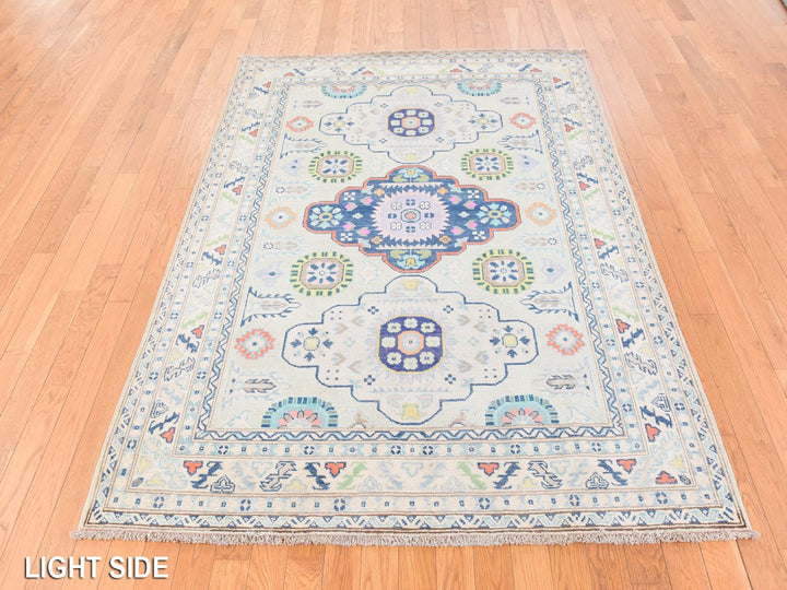 5'1" x 6'6" New Hand Knotted Ivory Wool Rectangle Oriental Rug - MOA10278724