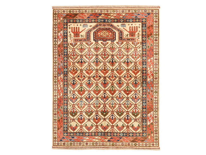 4'10" x 6'5" New Hand Knotted Ivory Wool Rectangle Oriental Rug - MOA10278725