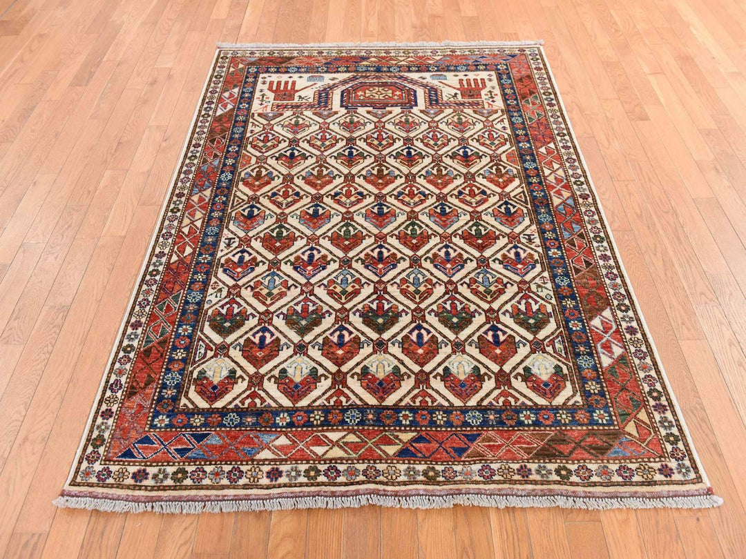 4'10" x 6'5" New Hand Knotted Ivory Wool Rectangle Oriental Rug - MOA10278725